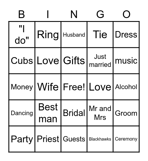 Bridal Shower Bingo Card