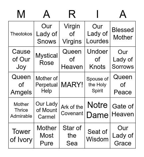 Marian Bingo Card