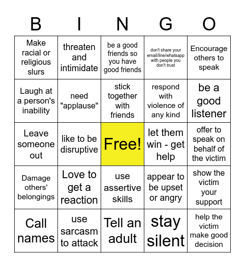 Harrassment Bingo Card