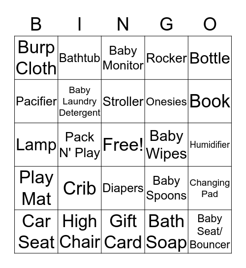 Heather's Baby Shower Bingo Card