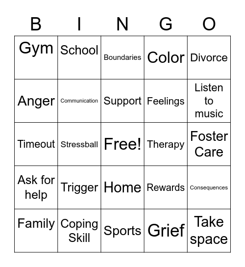 Therapy Bingo Card