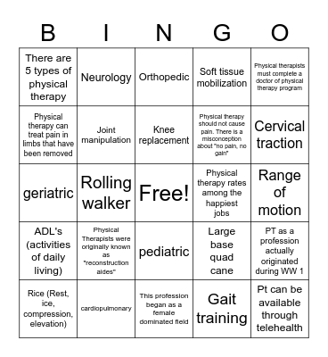 PT Month Bingo Card