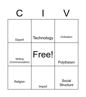 Civilization Bingo Card