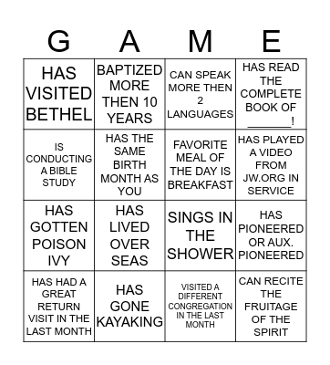 GETTING TO KNOW YOUR SISTERS Bingo Card