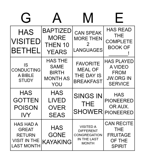 GETTING TO KNOW YOUR SISTERS Bingo Card