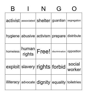 Workshop 1:  Vocabulary Bingo Card