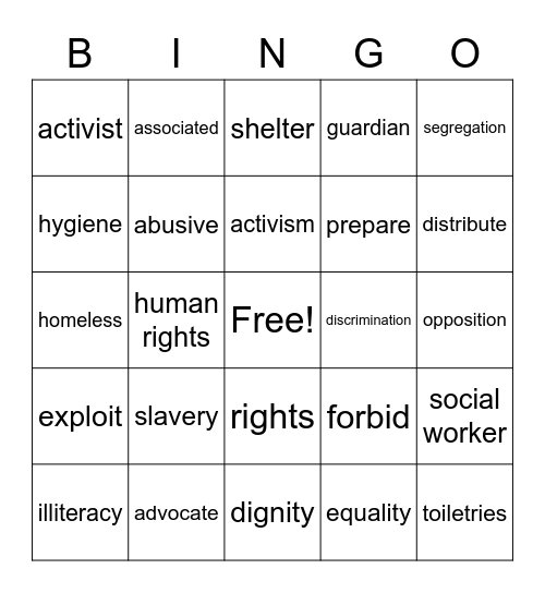 Workshop 1:  Vocabulary Bingo Card