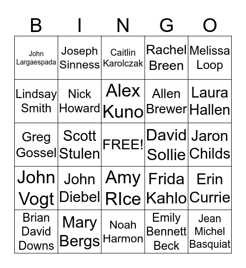 Find the artists to get an entry to Get Lucky drawing Bingo Card
