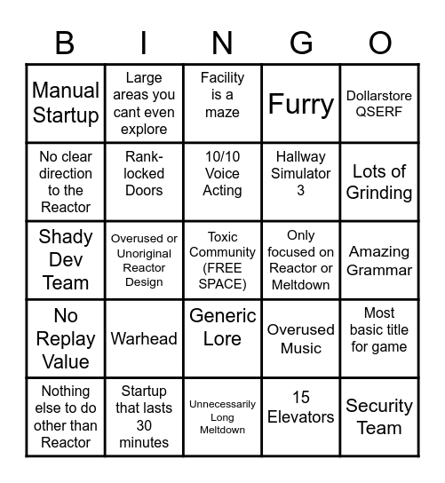 Average Core Game Bingo Card