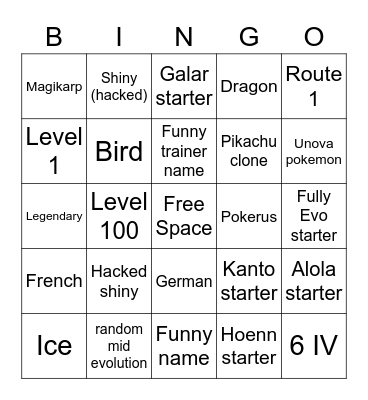 Wonder trade Bingo Card