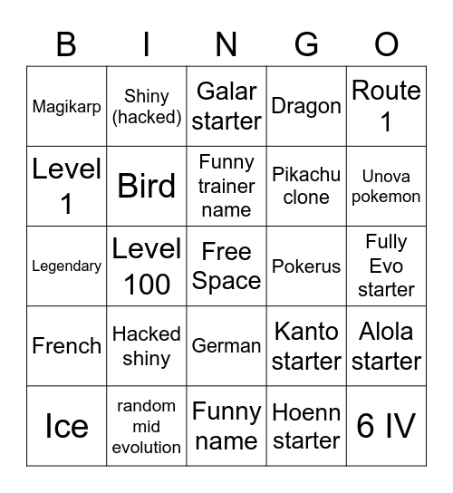 Wonder trade Bingo Card