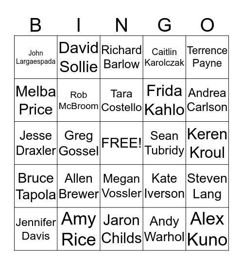 Find the Artists to get an entry to Get Lucky drawing Bingo Card