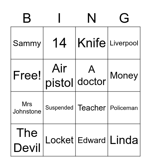 Blood Brothers Bingo Card