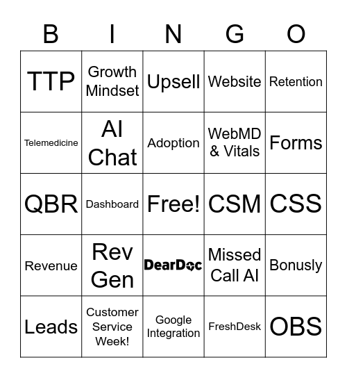 DearDoc's Customer Service Week Bingo Card