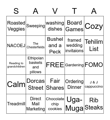 SAVTA BINGO Card