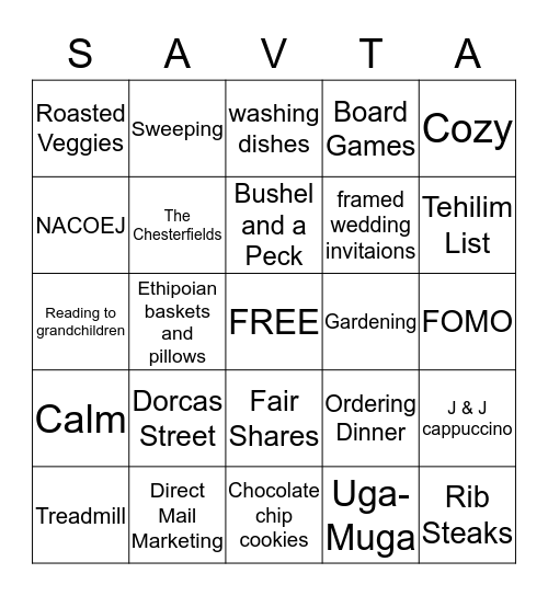 SAVTA BINGO Card