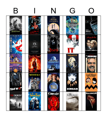 Halloween Movie Bingo Card