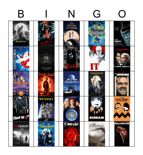 Halloween Movie Bingo Card