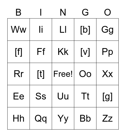 I know my ABC's Bingo Card