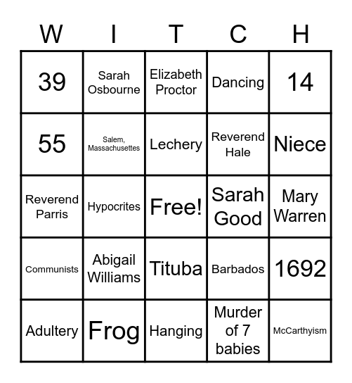 Crucible Bingo Card