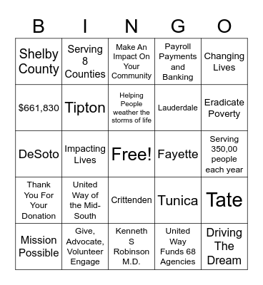 United Way - Mission Possible Bingo Card