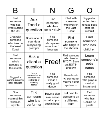 CS & Marketing Summit Bingo Card