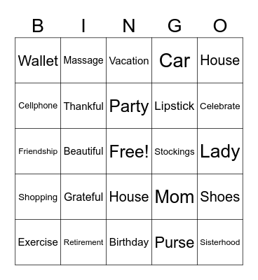 Ladies Bingo Card