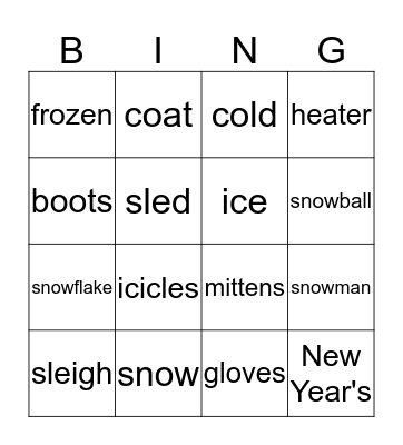 January Words Bingo Card