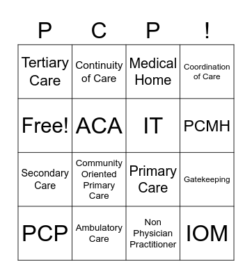 Primary Care Bingo Card