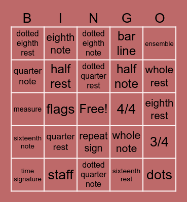 Rhythm Notation Bingo! Bingo Card