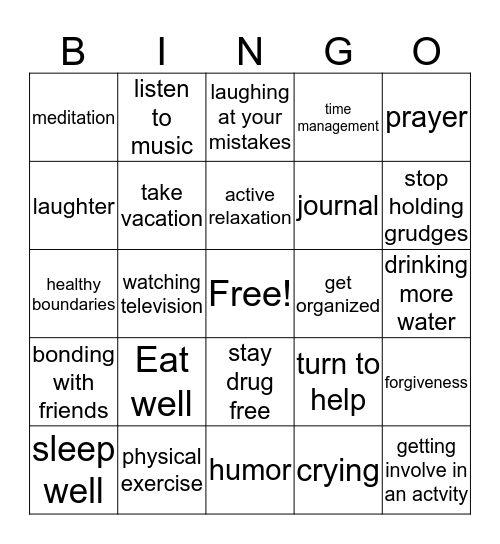 WAYS TO DECREASE STRESS Bingo Card