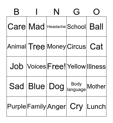 Stress Bingo Card