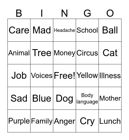 Stress Bingo Card