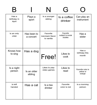 World Cafe Bingo Card