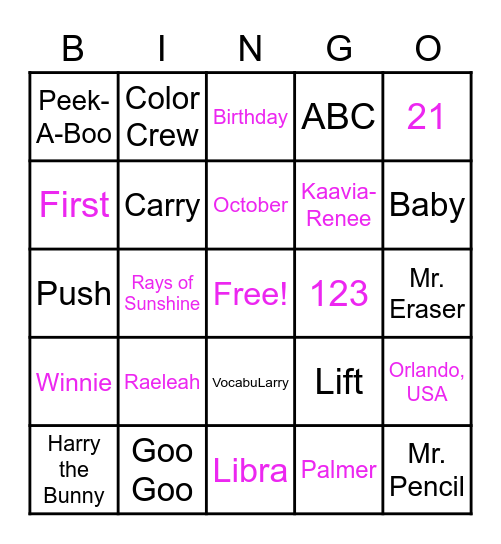 Raeleah's First Bingo Card