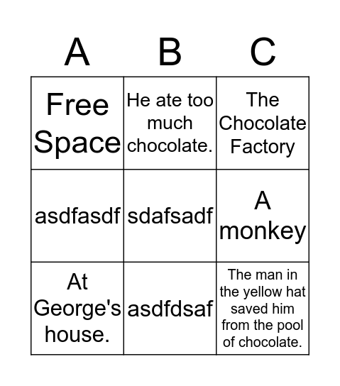 Curious George Goes to the Chocolate Factory Bingo Card