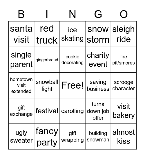 Hallmark Christmas Bingo Card