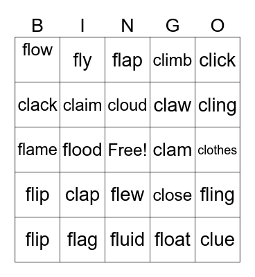 Cl and Fl  Bingo Card