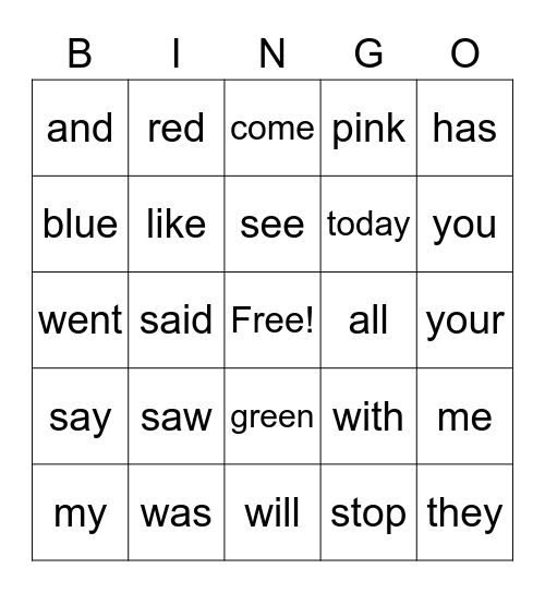 RED WORD BINGO Card