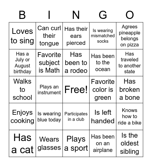 Relationship Skills Bingo Card