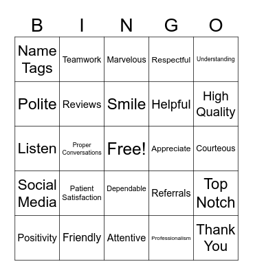 IEC Customer Service Week Bingo Card