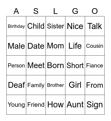 All in the Family List 1 Bingo Card