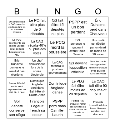 Soirée électorale 2022 Bingo Card