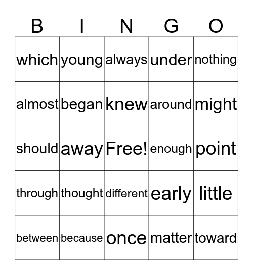sight-word-bingo-card