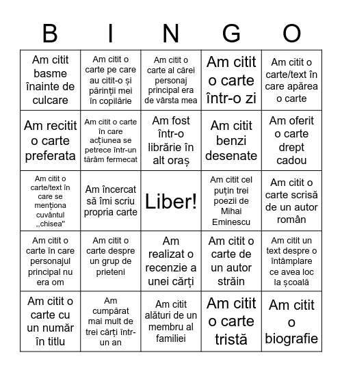 Bingo-ul cititorilor Bingo Card
