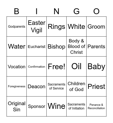 The 7 Sacraments Bingo Card