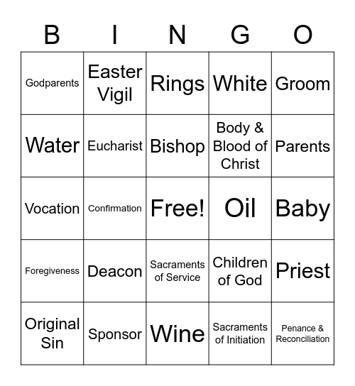 The 7 Sacraments Bingo Card