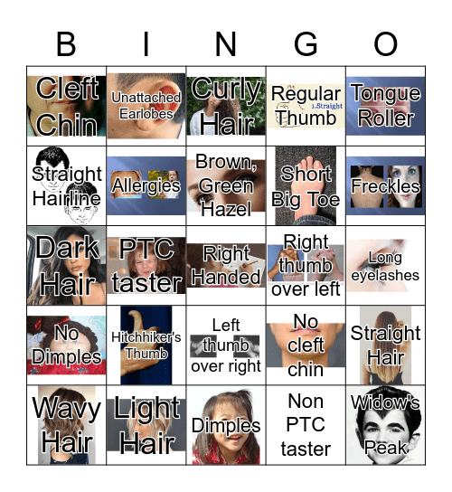 Genetic Traits Bingo Card