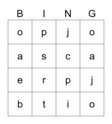 English Alphabet Bingo Card