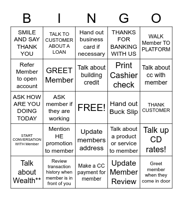 CNB BANK BINGO Card